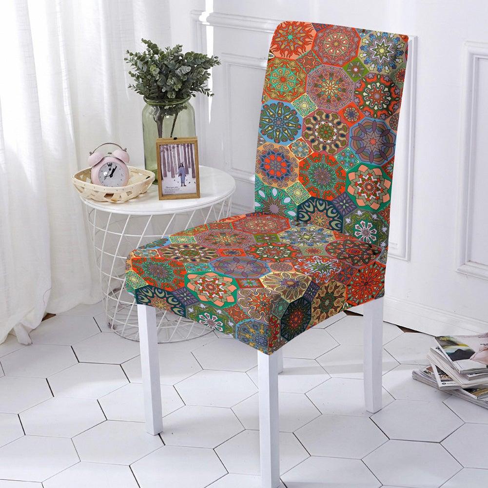 Modern Colorful Indian Style Chair Cover for Dining Chairs Room Mandala Print Cushion Cover High Back for Living Room Home Decoration Stretch Removable Washable Dining Room Chair Protector Slipcovers
