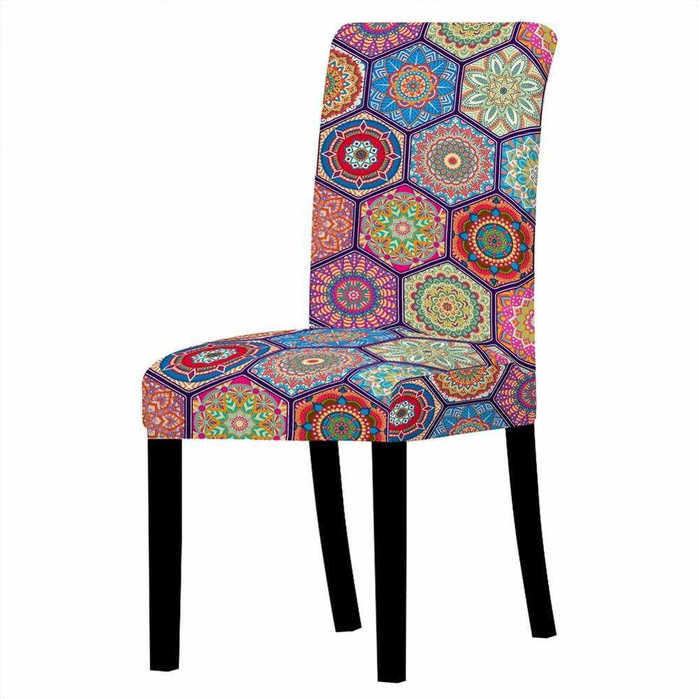 Modern Colorful Indian Style Chair Cover for Dining Chairs Room Mandala Print Cushion Cover High Back for Living Room Home Decoration Stretch Removable Washable Dining Room Chair Protector Slipcovers