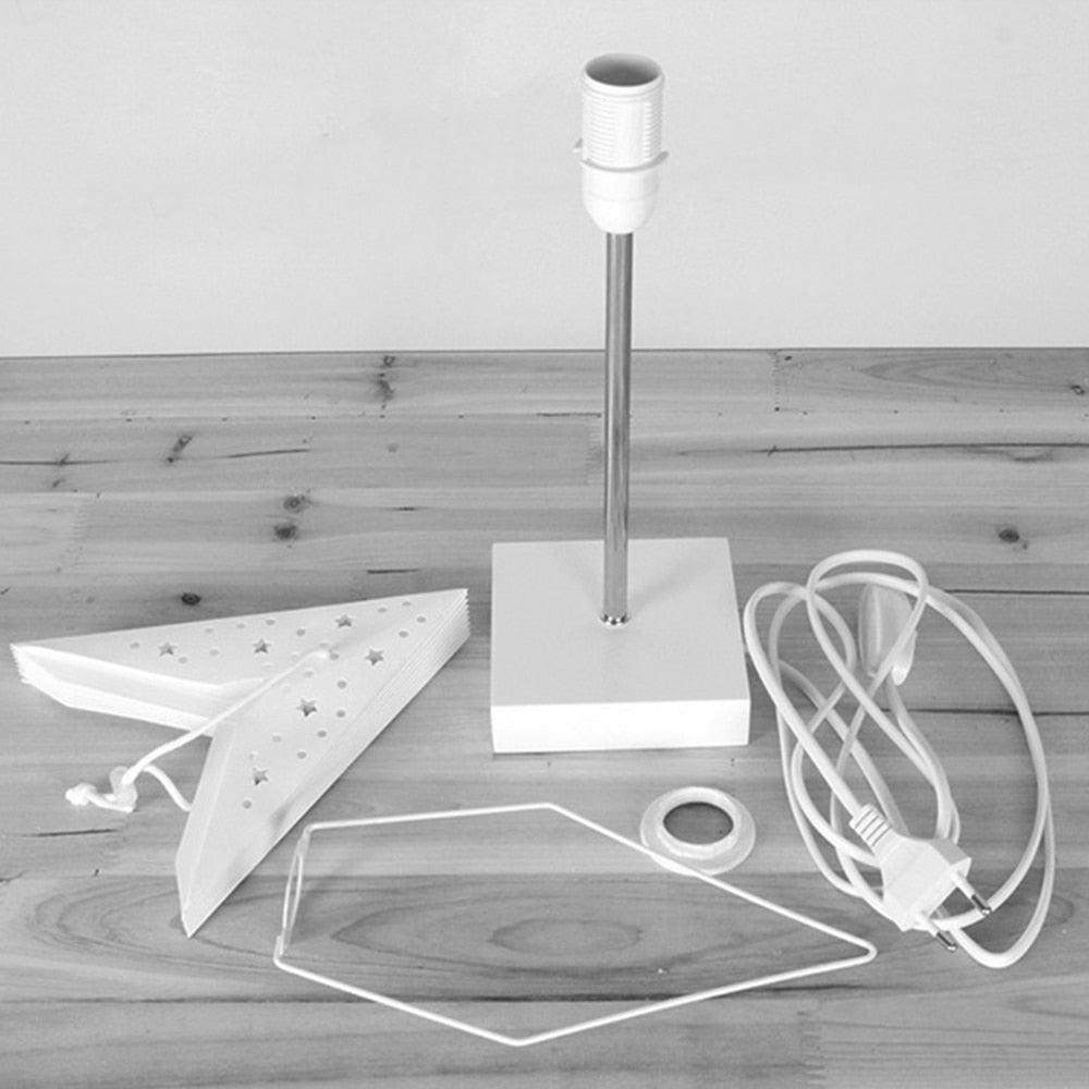 Modern Retro Led Table Lamp Desk Light Paper Star Wood Lamp Nordic Design Minimalist Bedside Living Room Bedroom Decor  Cute Study Lamps for Bedroom Décor