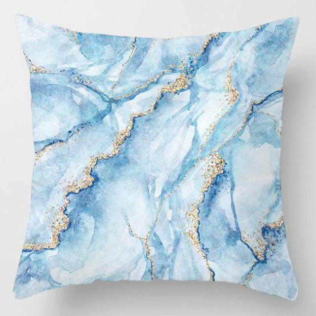 Modern Simple Blue Geometric Pillow Cover Home Sofa Decorative Blue Sea Texture Cotton Linen Cushion Home Decorative Pillow Case 45x45cm