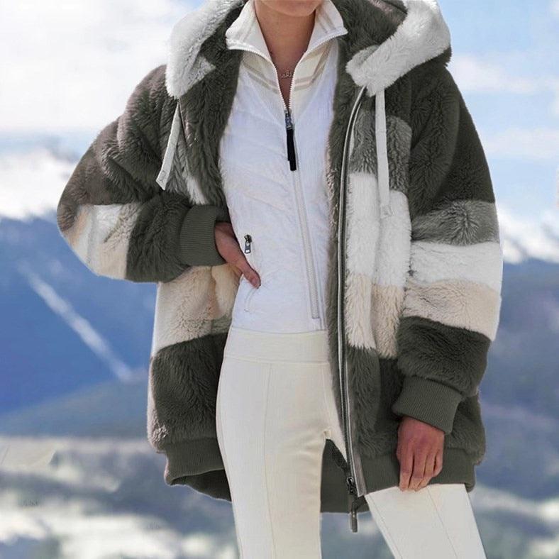 Modern Women Casual Jacket Coats Hip Hop New Autumn Winter Loose  Multicolor Hooded Jacket For Women Winter Fleece Jacket Hooded Solid Color Coats With Pockets Comfortable Jacket