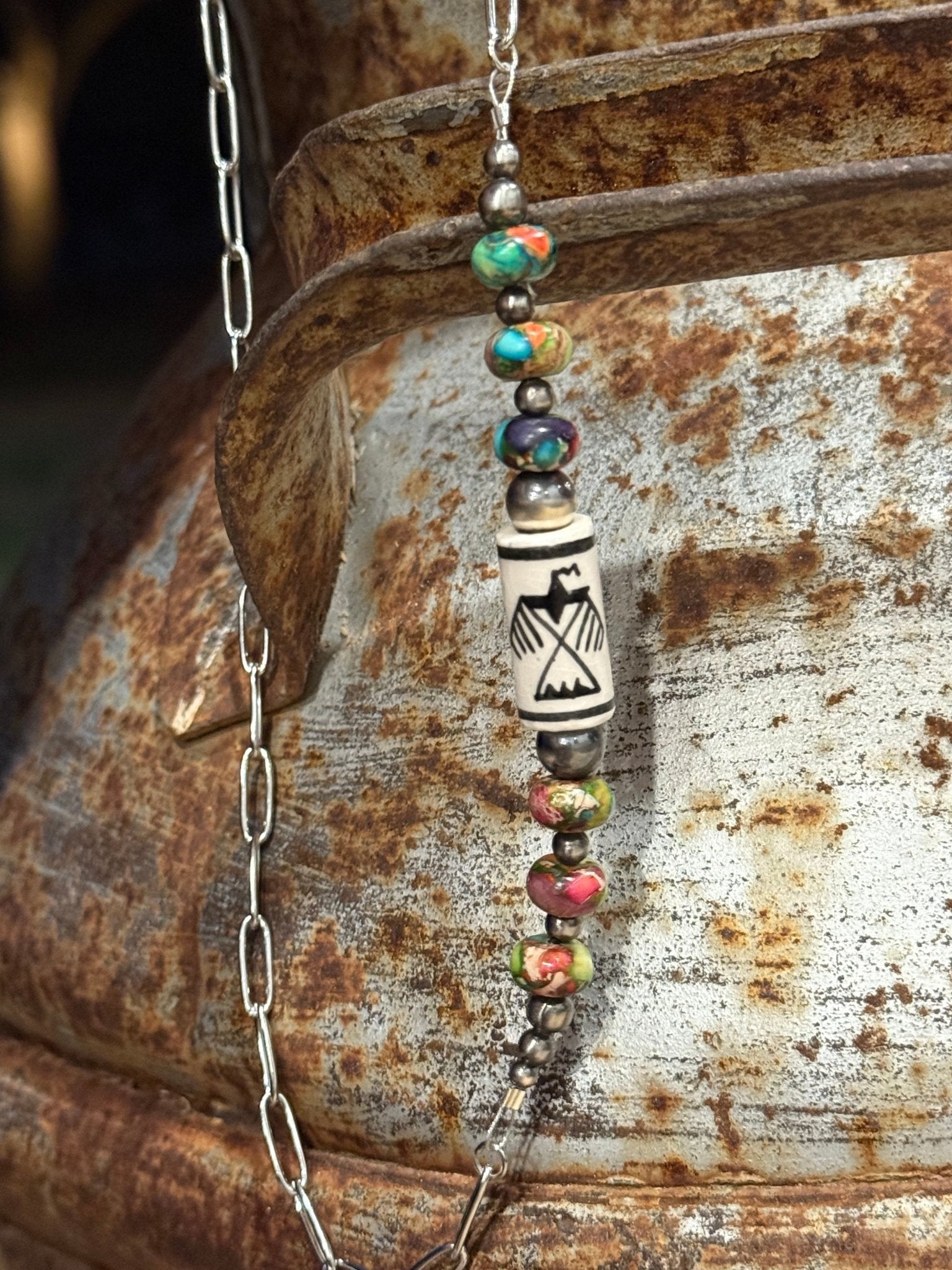 Sterling Silver Rainbow Thunderbird Paperclip Necklace