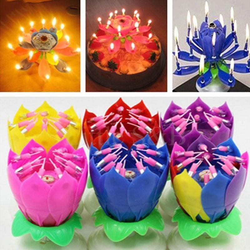 Music Cake Candles Lotus Flower Birthday Candles Festival Decorative Music Birthday Party Decor Colorfully Incredible Birthday Candles Decorative Cake Topper Candle Opens & Spins