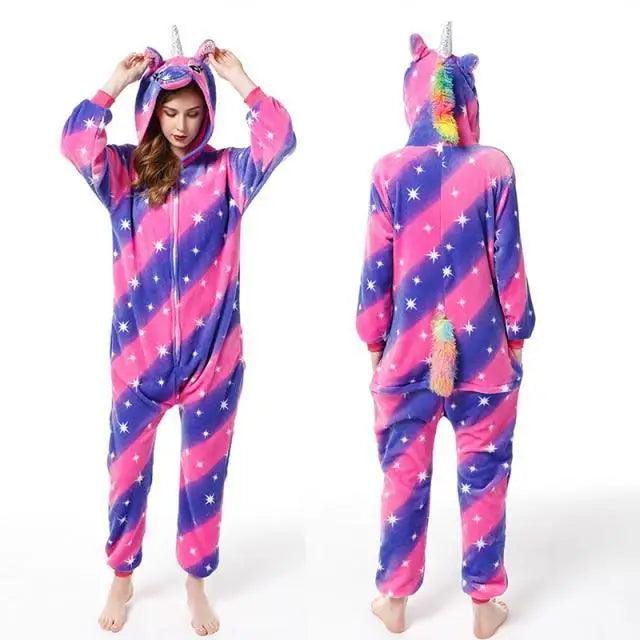 New Animal Pajamas Women Unicorn Sleepwear Panda Pajama Cartoon Overalls Winter Rabbit Nightie Jumpsuit For Winter Girls Unicorn Pajamas Costume Fleece Hooded Animal Sleepwear Christmas Cosplay Unicorn Gift