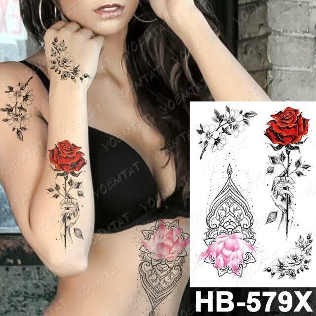 New Big Butterfly Waterproof Temporary Sticker Tattoo Elegant Black Colorful Tattoos Rose For Women Men