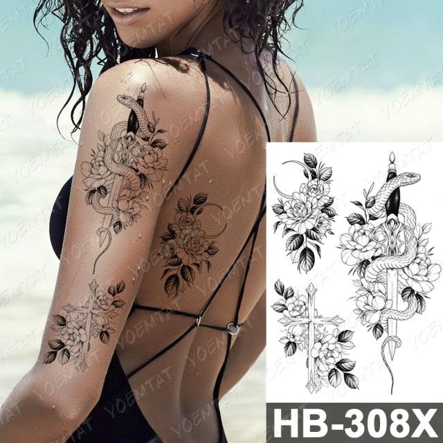 New Big Butterfly Waterproof Temporary Sticker Tattoo Elegant Black Colorful Tattoos Rose For Women Men