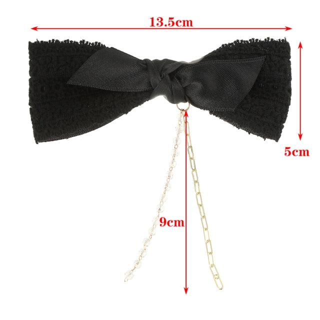 New Bow Pearls Chain Barrettes Hairpins For Women Rhinestone Spring Hair Clips Ribbon Headband Ponytail Headdress Wedding Hair Accessories for Brides and Bridesmaids