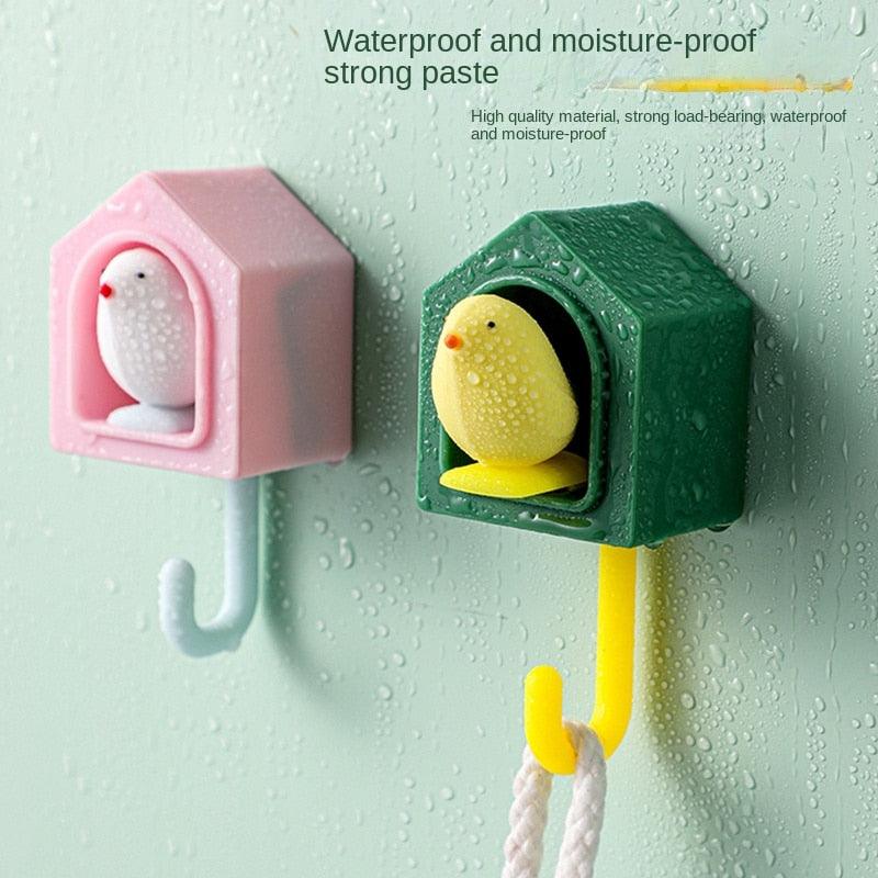 New Cartoon Bird Hook Self Adhesive Dormitory Bedroom Door Hangers Hooks Key Umbrella Towel Cap Coat Rack Wall Decoration Rack Creative Adhesive Coat Hook Cute Bird Hooks Decorative Wall Hooks Key Holder
