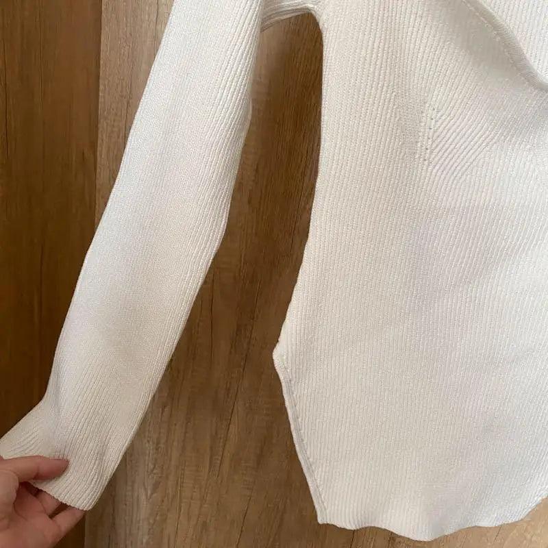 New Casual And Trendy Square Collar Long Sleeve Woman's Sweaters Knitted Pullover Spring Autumn Sweater Winter Tops For Women Black And White Jumper