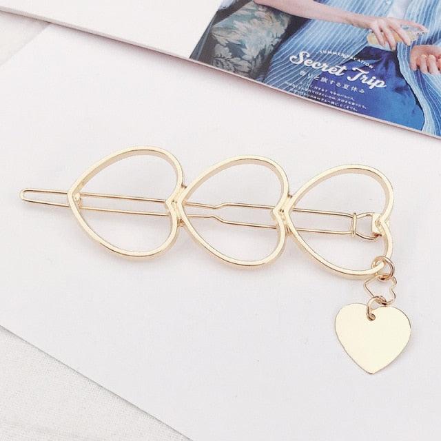 New Fashion Girl Love Five-pointed Star Alloy Clip Bangs Clip Adult Simple Hollow Crystal Hairpin Hair Clip Metal Alloy Barrettes Hair Accessories for Party Wedding