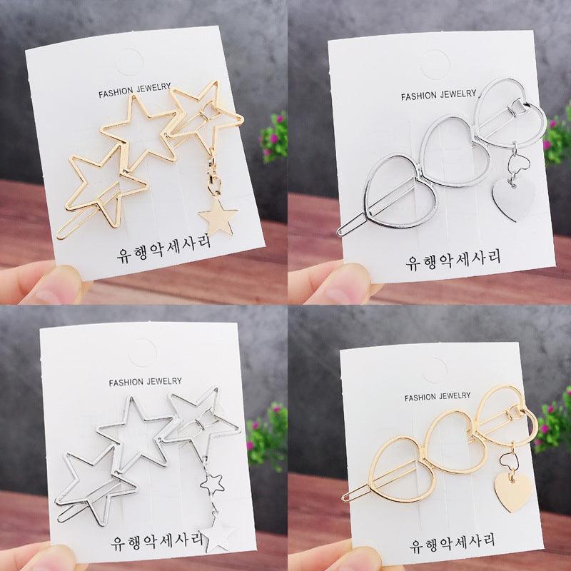 New Fashion Girl Love Five-pointed Star Alloy Clip Bangs Clip Adult Simple Hollow Crystal Hairpin Hair Clip Metal Alloy Barrettes Hair Accessories for Party Wedding