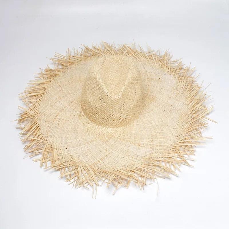 New Handmade Women Straw Sun Hats Large Wide Flat Top Wide Hat Beach Hat Lady Holiday Sun Protection Hat Girls Quality Natural Outdoor Sun Caps For Holiday Vintage Design Hat