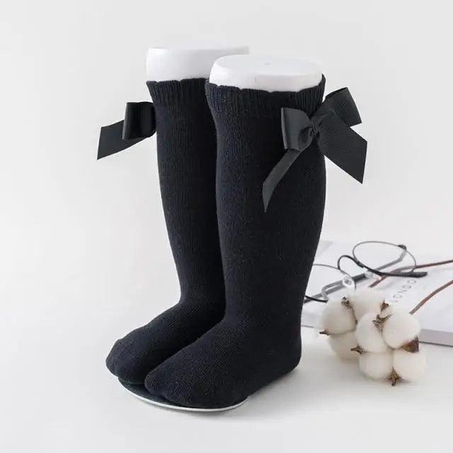 New Kids Socks Toddlers Girls Big Bow Knee High Quality Long Soft Autumn Winter 100% Cotton Lace Baby Tube Sock Baby Cotton Knee Socks Warm Big Bow Knot Baby Stockings Stylish Leg Warmer Soft Dance Socks