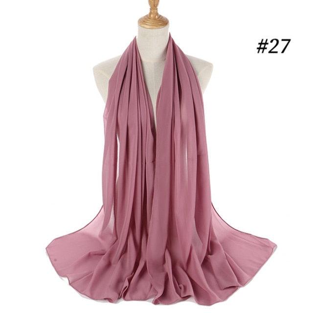 New Long Solid Colorful Soft Chiffon Hijab Elegant Scarf Wrap Lightweight Islamic Head Wear Escharpe Shawls Headband Stole Muslim Hijabs Wrap Headscarf Scarves Colors For Women