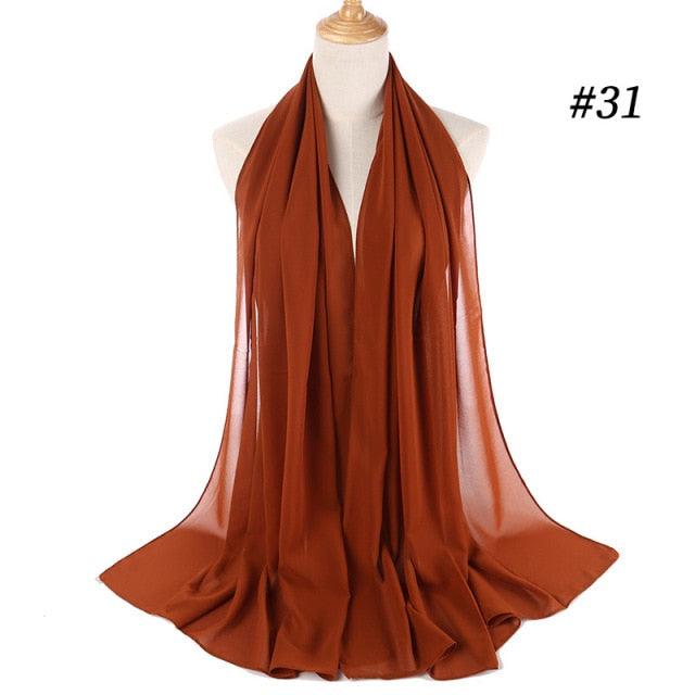 New Long Solid Colorful Soft Chiffon Hijab Elegant Scarf Wrap Lightweight Islamic Head Wear Escharpe Shawls Headband Stole Muslim Hijabs Wrap Headscarf Scarves Colors For Women