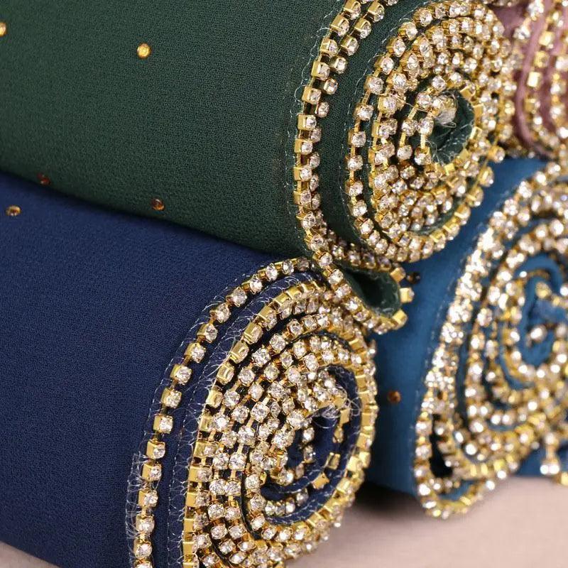 New Luxurious Gold Chiffon Head Scarf Solid Soft Long Muslim Scarves For Women Hijab Musulman Female Shawl and Wrap