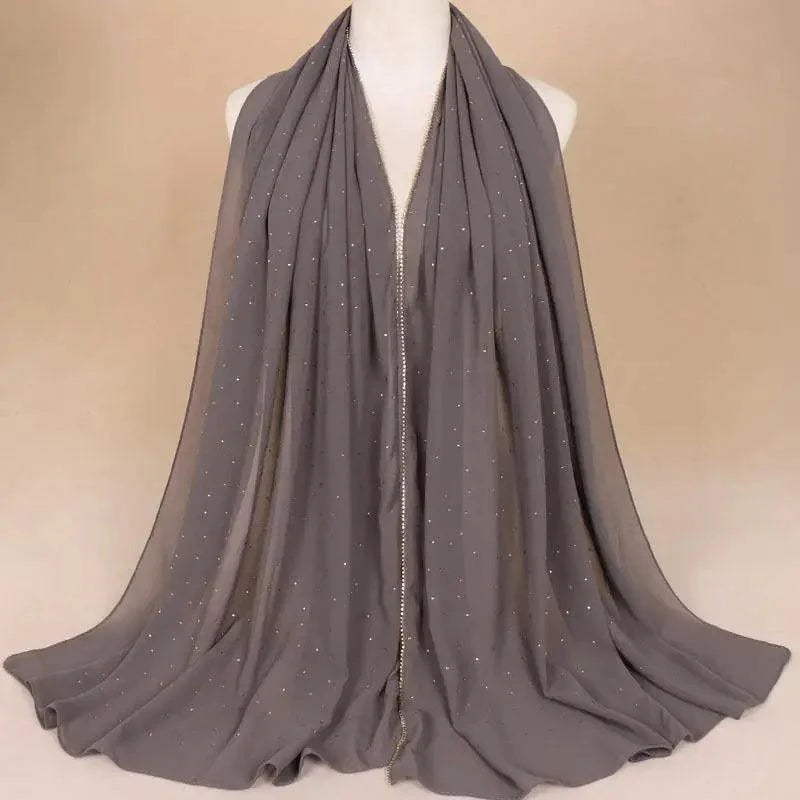 New Luxurious Gold Chiffon Head Scarf Solid Soft Long Muslim Scarves For Women Hijab Musulman Female Shawl and Wrap