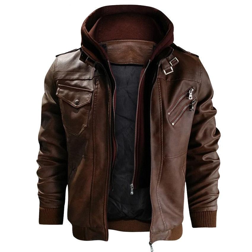 New Men's Leather Jackets Autumn Casual Motorcycle PU Jacket Biker Leather Clothing Men's Hooded Jackets Male Warm Comfortable Vintage Casual Motorcycle Jacket