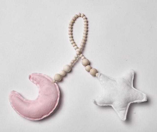 Nordic Wooden Beads Mobile Hanging Ornament Double Star Moon Nursery Bed Ornament For Kids Room Decoration Baby Shower Felt Nursery Ceiling Decoration For Girls/Boys Baby Crib Tent Hanging Pendant Wall Decor Photography Props
