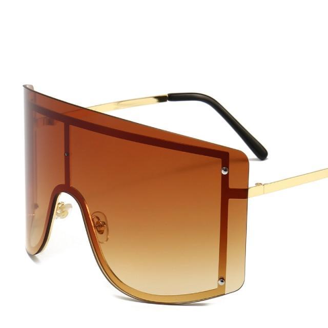 Oversized Women Blue & Yellow Gradient Sunglasses  Fashionable Rimless In Metal For Female New Shades Personality Eyewear