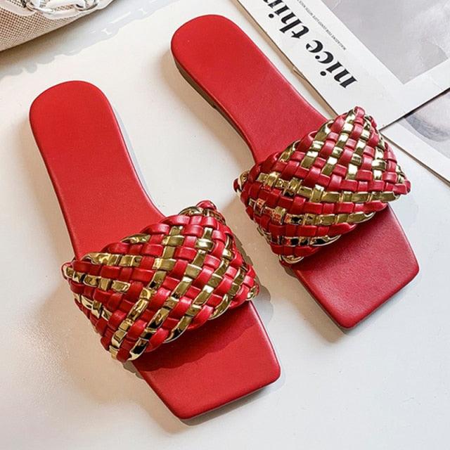 Party Luxury Ladies Slippers Charm Design Open-Toe Beach Flat Sandals Casual Flip Flops Women Shoes Flat Sandals Slip On Slide Sandals Leather Strap Flat Sandals