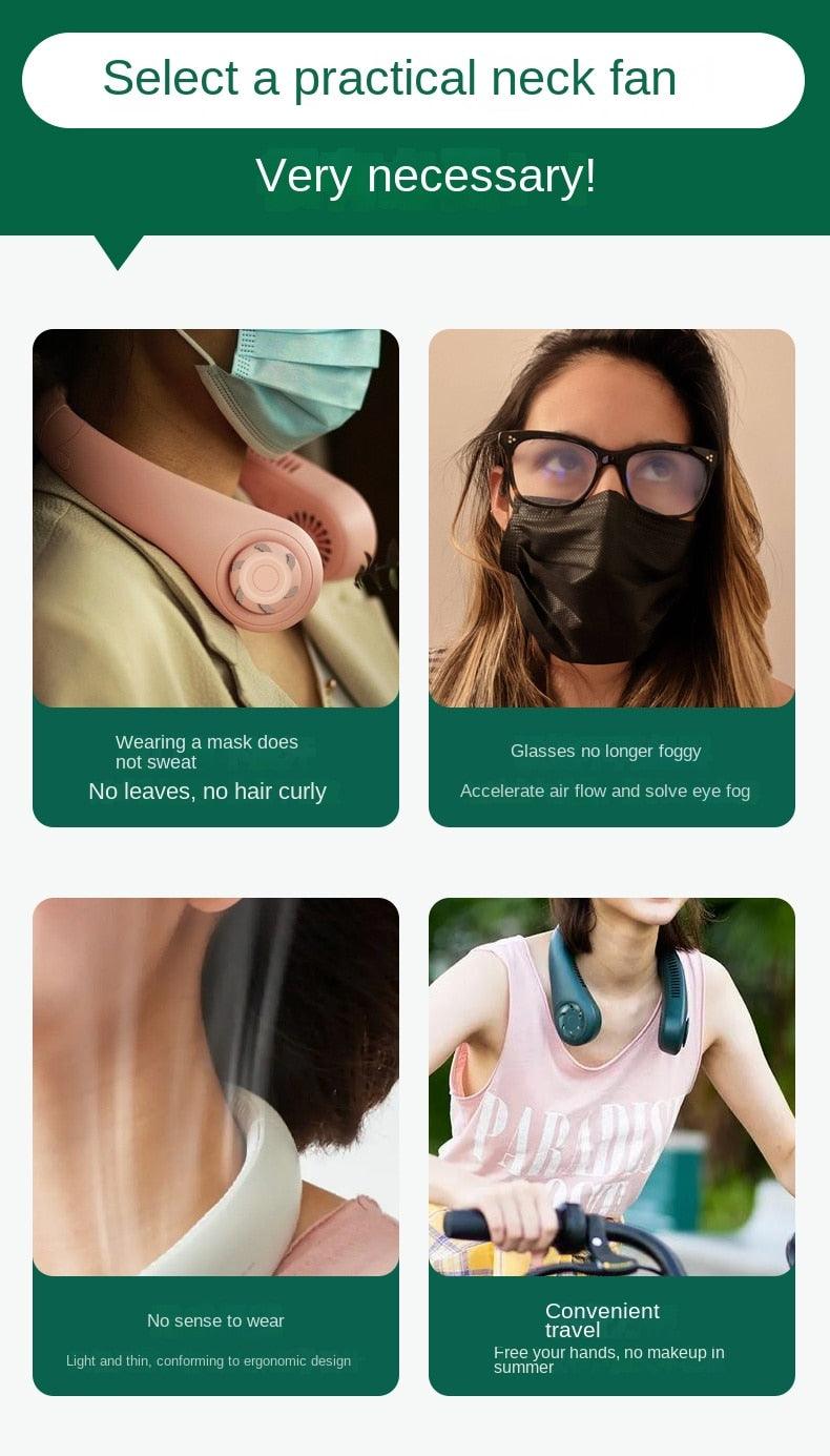 Portable Bladeless Neck Fan Adjustment Wearable Personal Cooling Fan for Traveling Upgrade 360° Neck Fan Air Outlet for Indoor Outdoor Travel Mini Hanging Fan without Blades USB Rechargeable Outdoor Fan