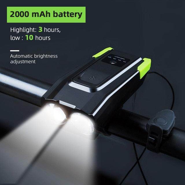 4000mAh Bicycle Front Light Set USB Rechargeable Smart Headlight With Horn 800 Lumen LED Bicycle Light Set USB Rechargeable Super Bright  Bike Headlight