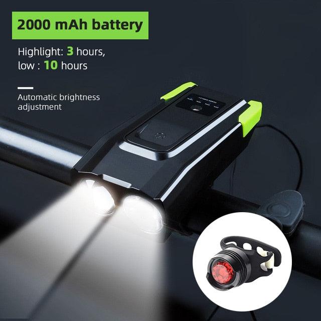 4000mAh Bicycle Front Light Set USB Rechargeable Smart Headlight With Horn 800 Lumen LED Bicycle Light Set USB Rechargeable Super Bright  Bike Headlight