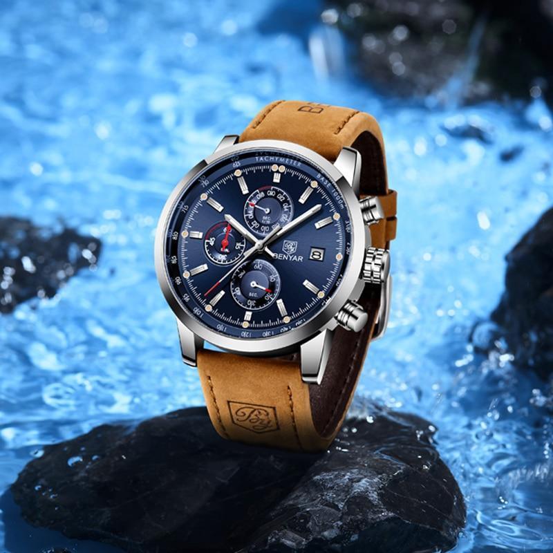 Stylish Wrist Watch For Men Genuine Leather Strap Watch Perfect Quartz Movement And Scratch Resistant Analog Chronograph Business Watches