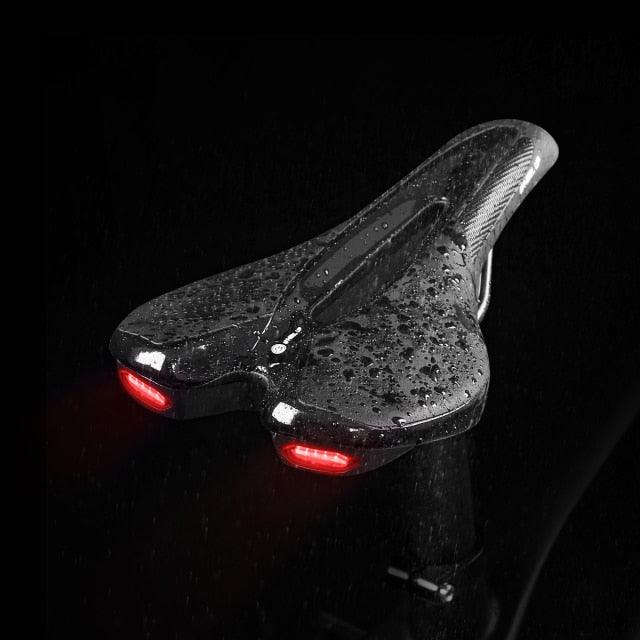 Road Bike Saddle Bicycle Seat With Warning Taillight USB Charging Mountain Cycling Racing PU Breathable Soft Seat Cushion Comfortable Bicycle Seat With Central Relief Zone Ergonomics Design Exercise Bike Seat