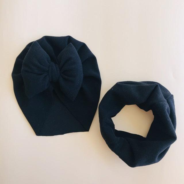 Baby Cotton Hat  Autumn Winter Children Scarf Hat Sets  Bowknot Ear Baby Girl Boy Warm Beanies Cap Neck Warmer Scarf Fleece Balaclava Hood Ski Mask Cold Weather Face Mask Neck Warmer Winter Nose Warmer