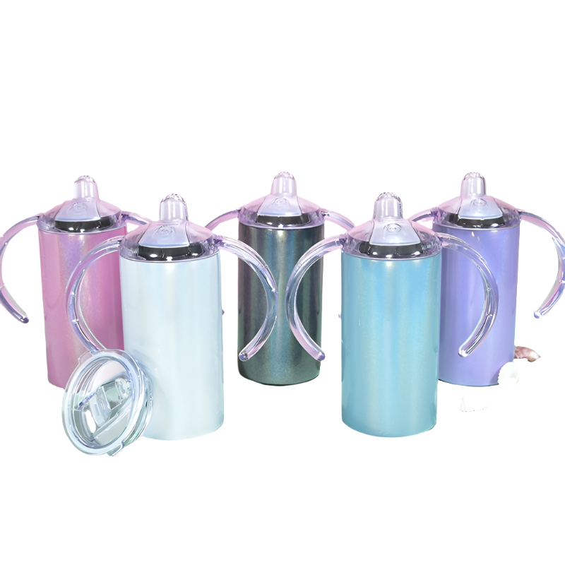 Sublimation 12oz Blank White, Pink, Blue, Purple, Silver Glitter Holographic Sippy Cup Stainless Drinking Tumbler