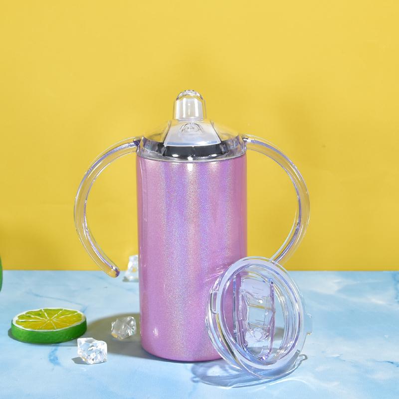 Sublimation 12oz Blank White, Pink, Blue, Purple, Silver Glitter Holographic Sippy Cup Stainless Drinking Tumbler