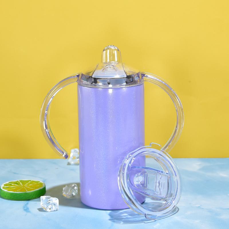 Sublimation 12oz Blank White, Pink, Blue, Purple, Silver Glitter Holographic Sippy Cup Stainless Drinking Tumbler
