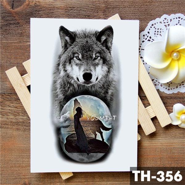 Realistic 3D Wolf Moon Temporary Tattoo Sticker Waterproof Stylish Body New Luxury Animal Tattoo For Men Women