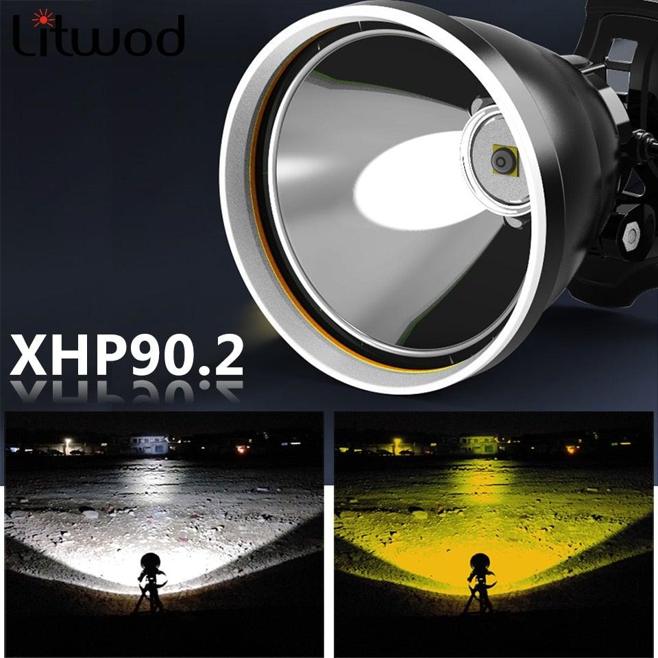 Rechargeable Adjustable Headlamp, Zoom/Waterproof LED White Yellow Color High Lumen Headlamp Flashlight Torch Power Bank For Adult Outdoor Camping Fishing Adventures