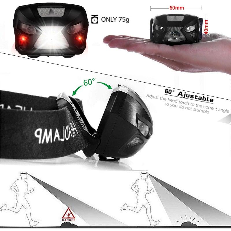 Rechargeable Adjustable  LED USB Headlight Powerfull Elastic High Lumens Headband Headlamp Motion Sensor Flashlight For Adults Kids Running Camping Hiking Camping