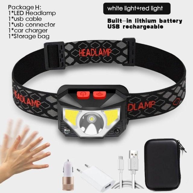 Rechargeable LED Powerfull Headlamp Flashlight USB Waterproof Headlamp Motion Body Sensor Headlight For Adults & Kids Camping Flashlight Outdoors Camping Running Biking Fishing