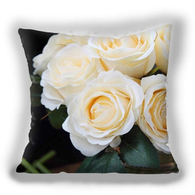Red Flower Cushion Pillow Covers Love Pillow Covers Decorative Linen Square Couple Cushion Cases Home Decor Polyester Throw Pillow Case Super Soft Short Plush Cushion Cover Festive Home Decorative Cushions 45X45CM