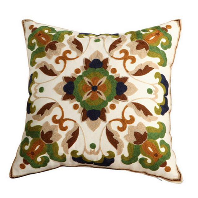 100% Cotton Embroidery Flower Pattern Pillow Cover Home Decoration Sofa Cushion Cover Housewarming Gift Pillow Case Decorative Embroidered Pillow Cover Handmade Cotton Cover For Throw Pillows Beautiful Modern Floral Patterns 45x45cm
