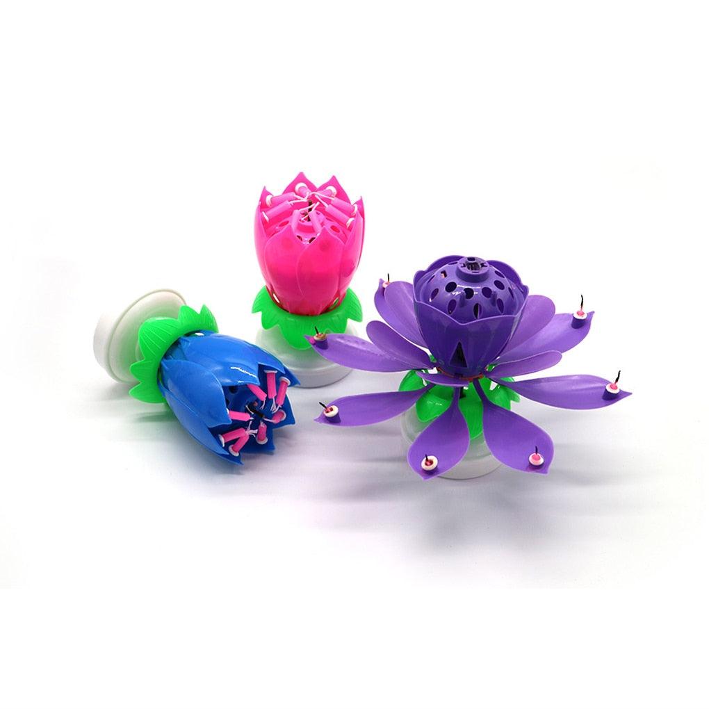 Rotating Music Cake Candle Birthday Cake Flower Music Candle Colorful Flower Shaped Cake Decoration Kids Gift Party DIY Decor Candle Stand for Wedding Ceremony Party Birthdays Cake Topper