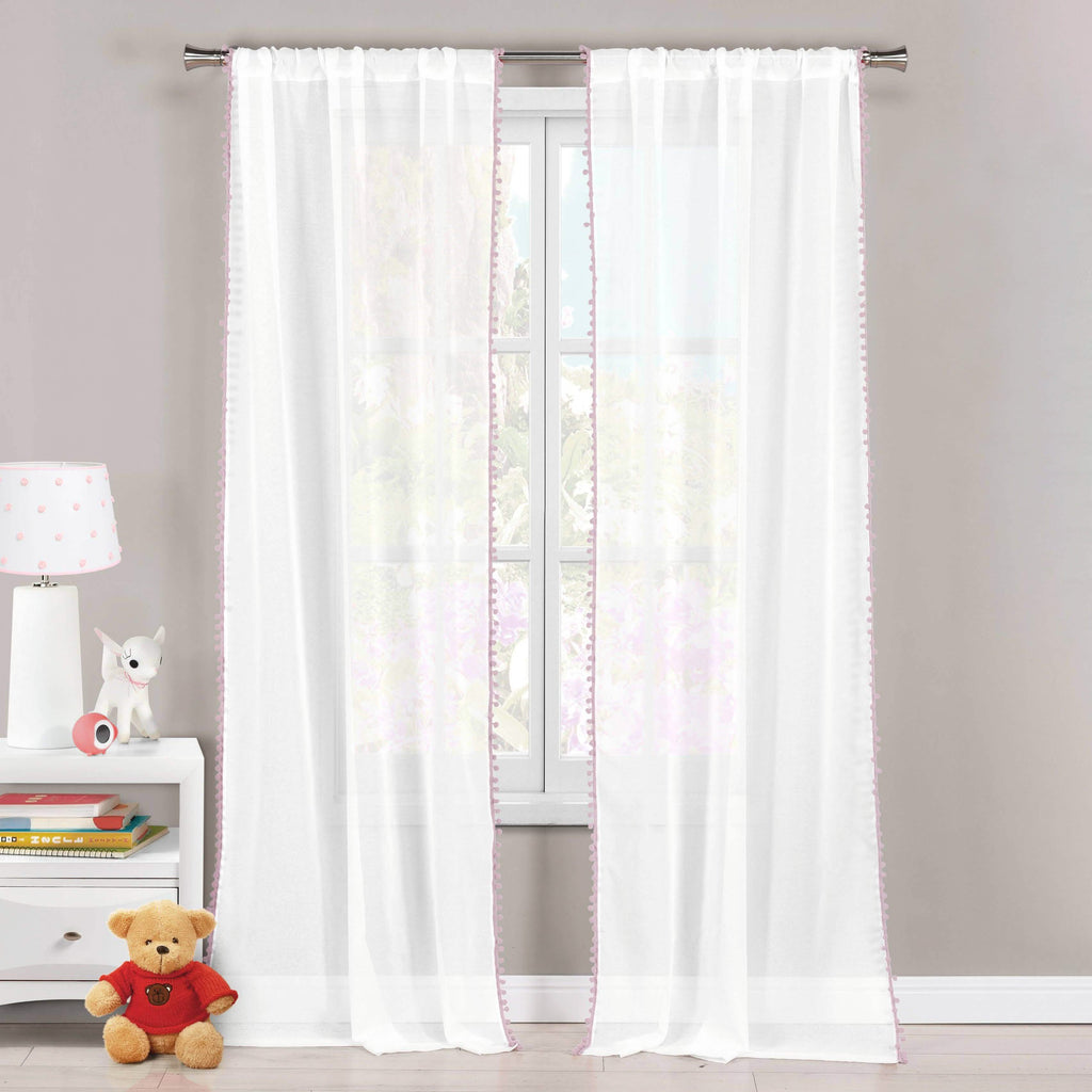 Set of 2: Pompom Semi-Sheer Window Curtain Pair Panel