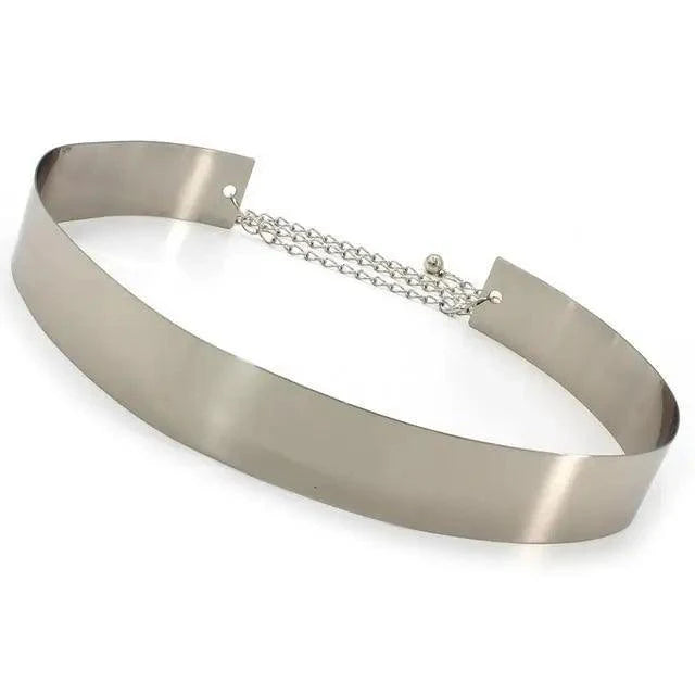 Shiny Women Metal Belt Luxurious Gold Dress Chain Belts Elegant Polished Adjustable Metal Mirror Waist Belt