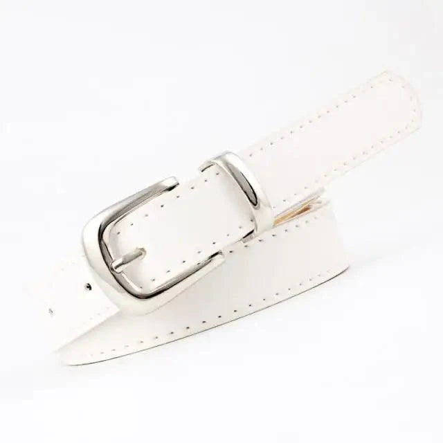 Simple Double Round Buckle PU Leather Waist Strap Vintage Design Double O-Ring Buckle  Women Leather Belt For Jeans And Dresses