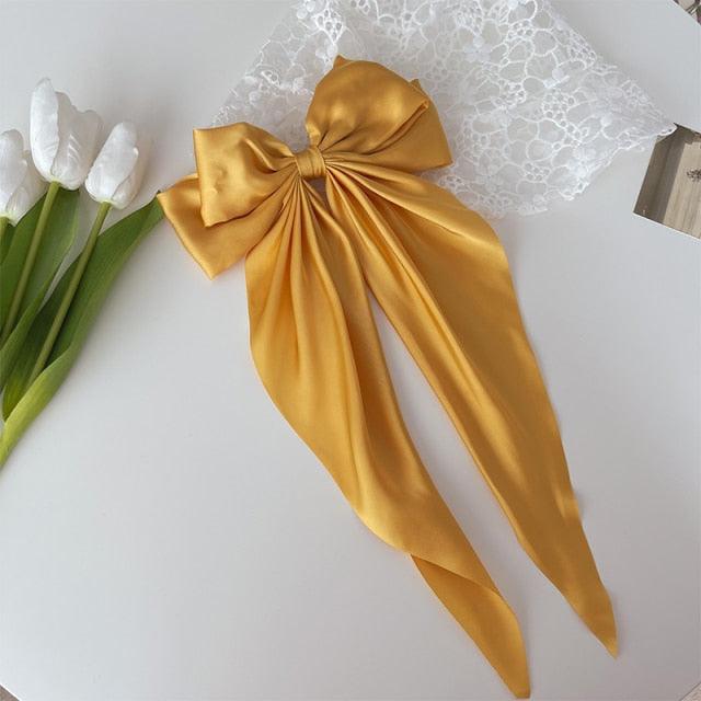 Solid Color Big Large Satin Bow Hairpins Barrettes For Women Girl Wedding Long Ribbon Hair Clip Fashion Hairgrips Accessories For Party