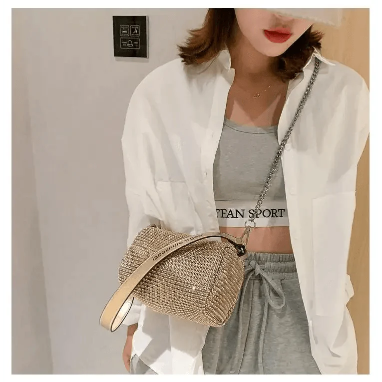 Sparkling Rhinestone Bag For Females Mini Portable Hand Bag Diamond Messenger Bag Fashionable Zipper Feminina Evening bag