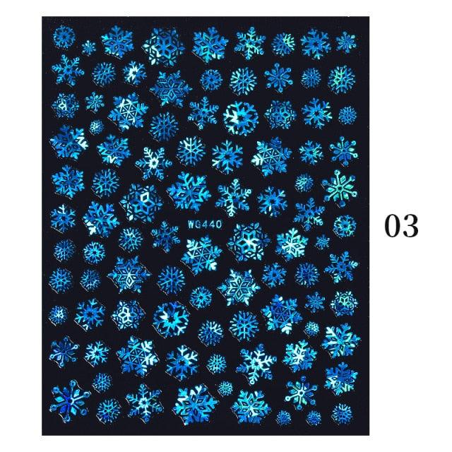 Sparkly Gold Bronzing Christmas 3D Snowflake Nail Stickers Colorful Sliver Glitter Xmas Elk Deer Socks Transfer Foil For Nails Snowflake Nail Art Stickers Decals Christmas Nail 3D Self Adhesive Nail Stickers for Acrylic Nails Snowflake Winter Slider