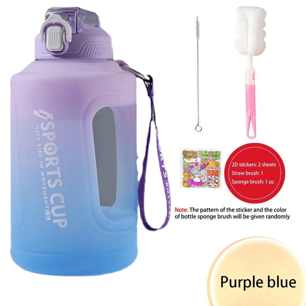 Sport 2l Water Bottle Reminder Plastic Straw Water Bottle Fitness Big Bottles 1500ML / 2300ML / 3800ML 2 liter  Sports Drinking Bottle Reusable Easy Clean Sealing Water Bottle with Lanyard for Hiking