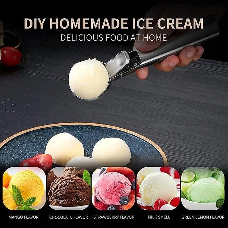Stainless Steel Ice Cream Scooper, A Good Metal Scoop Tools For Kitchen, For Making Meatball/Melon Ball/Watermelon/Fruits, Measuring Spoon Cup for Cooking Baking