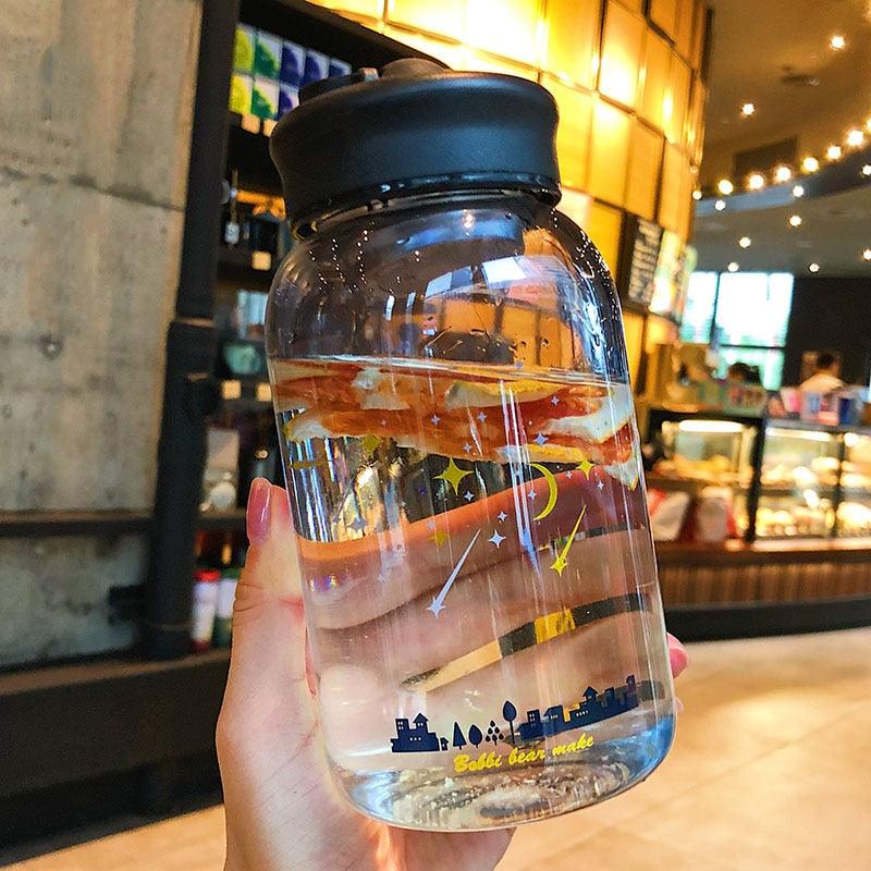 Starry Sky Gradient Glass Water Bottle With Protective Bag Cute Fashion Leak Proof Water Cup for Girls Sport Drink Bottles  Creative Glass Water Bottle Portable Outdoor Sport Water Bottles
